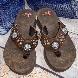 Justin Platform Rhinestone Thong Flip Flop Sandals